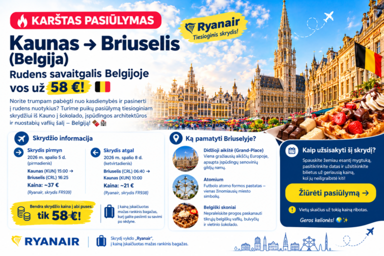 Kaunas ➔ Briuselis: rudens savaitgalis Belgijoje vos už 58 €! ✈️