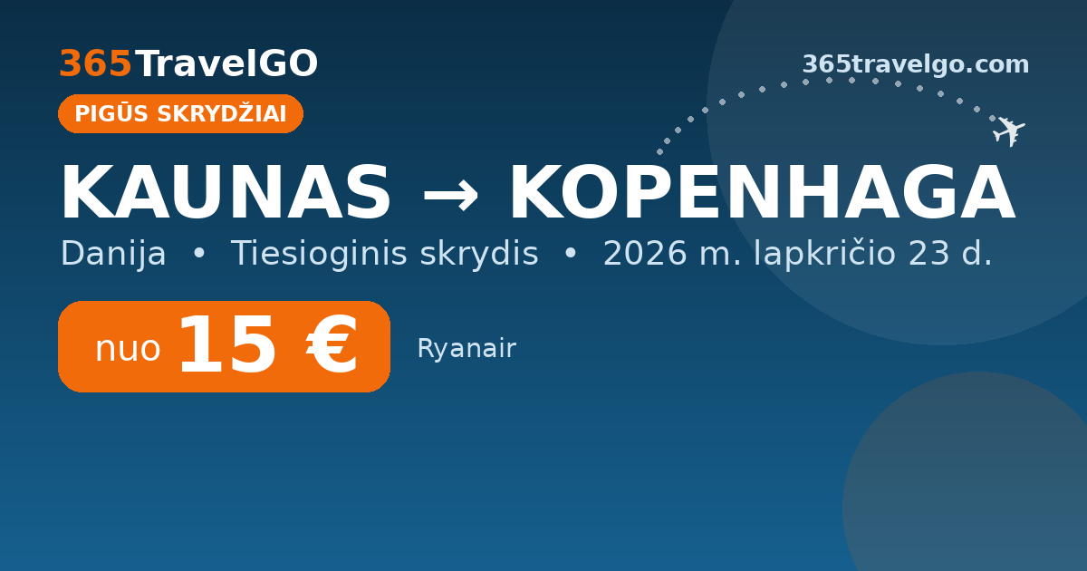 Pigūs skrydžiai: Kaunas → Kopenhaga nuo 15 €