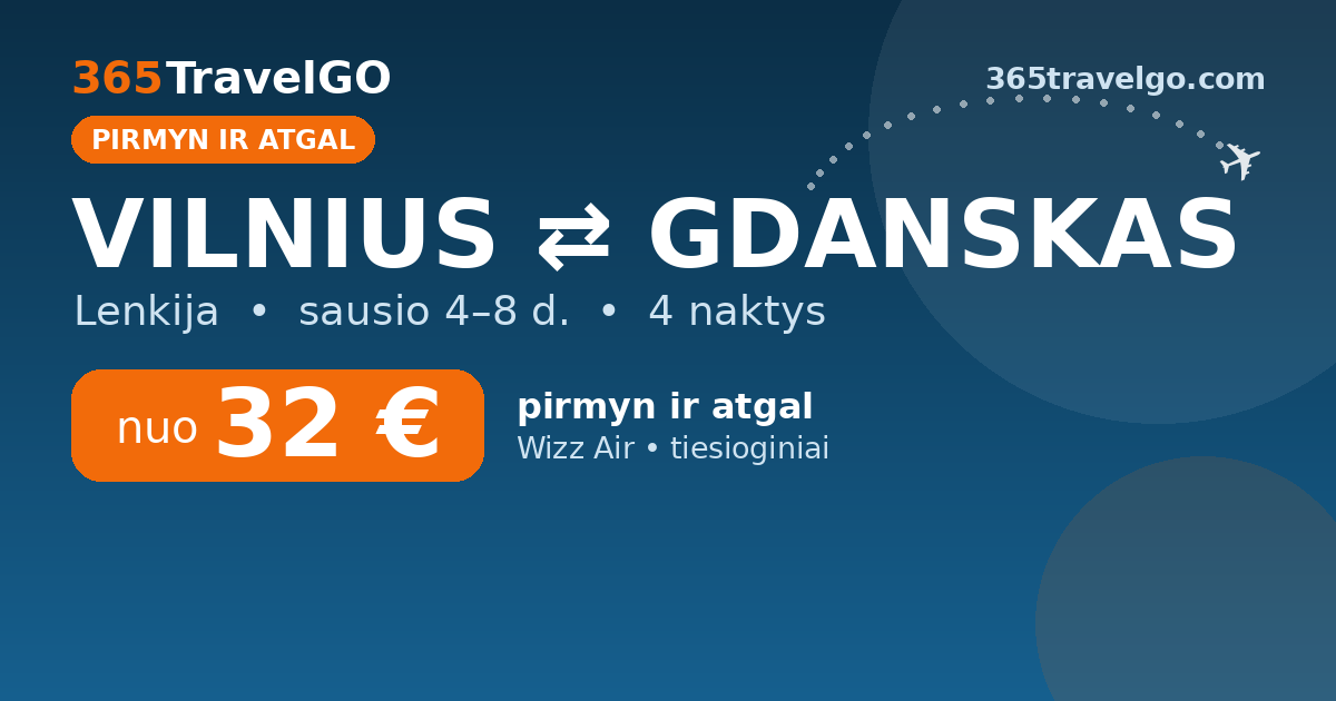 Pigūs skrydžiai: Vilnius → Gdanskas nuo 32 €