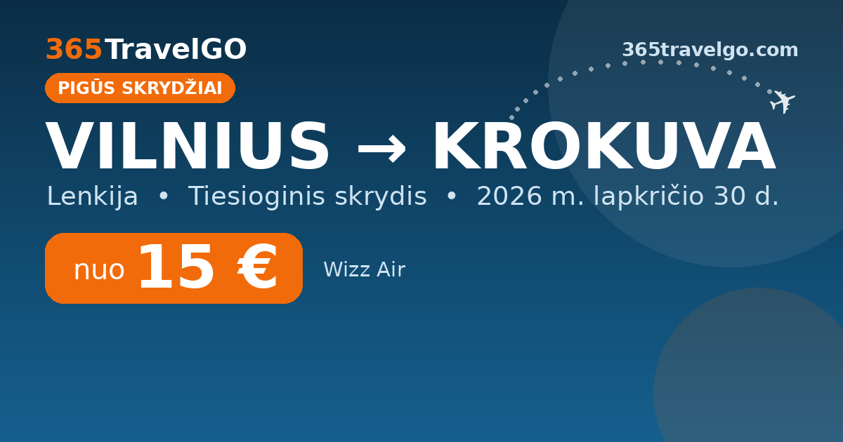 Pigūs skrydžiai: Vilnius → Krokuva nuo 15 €